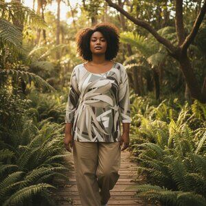 Chico's Easywear Round Neck Khaki Colorway No Wrinkle top Size Chico 2/  M 12